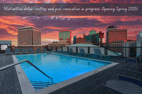 A pool area at 500 Fifth Apartments, Nashville, Tennessee